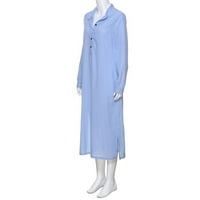 Haljine za žene Ležerne modne čvrste boje pamučno diskoteke dugmeta V-izrez dugih rukava labava haljina