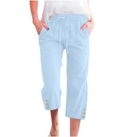 Capri pantalone za žene Ležerne ljetne elastične visokog struka pamučne platnene pant široke noge Capris
