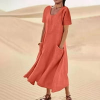 Asdoklhq Ženske plus veličine haljine za ljetnu čišćenje Ženska ljetna kratka rukava Solidna boja Mekana