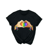 Ponosni mjesec majica za žene Casual Novelty Rainbow Heart Print Crewneck Teers Summer Loose Grafički