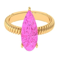 Prsten kruške stvorio ružičasti safir Prsten pasijansa sa moissine, 14k žuto zlato, SAD 11.00