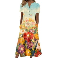Stamzod Ležerne haljine za žene Ljeto Ležerne prilike V-izrez kratki rukav sa džepom tiskane ljuljačke