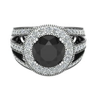Veliki Black Diamond zaručnički prsten 14k bijelo zlato 3. Carat TW
