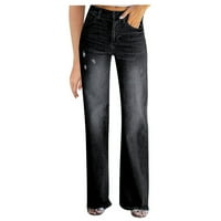 LisingTool traperice za žene visoke čvrste hlače Boja traperice za žene džep traper struk tanak dugme