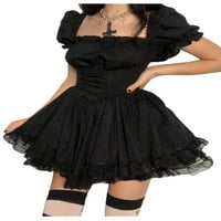 Žene Vintage Gothic Lolita Princess mini haljina čipkasti obloge lisnato rukava čipka za čipku up korzet