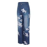 Hlače za žene Elastični struk Stretch Ispis Tanki rastezljivi mršavi pantalone za hlače Dnevno plave