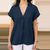 Ženske vrhove Ženska ljetna modna ležerna puna boja pamučna konora V-izrez majica s kratkim rukavima