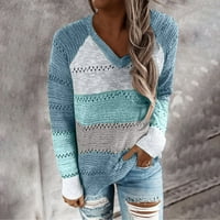Modni ženski povremeni patchwork V-izrez dugih rukava bluza bluza vrhovi džemperi za žene pulover džemper