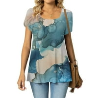 Ženske scoop vrat Modni grafički otisci Ženski kratki rukav labav bluza Majice Plava L