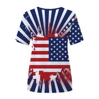 Ženska posada izrez na vrhu američke američke zastave Ispis kratkih rukava majice Summer Loose majice