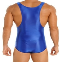 iefiel muns u vrat bez rukava Leotard sjajni bodybuilding sportski bodysuit Wrestling singl plivanje Jumpsit Blue XL