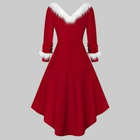 Jesenske haljine za žene božićne panele s dugim rukavima V izrez asimetrična haljina za asimetričnu