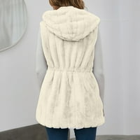 Ženski kaput Windbreaker Ženski bez rukava -Fur 'Srednji duljinski prsluk jakna toplija odjeća Ženska jakna Mali kaputi za žene bijele s