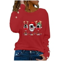 Scyoekwg ženske božićne majice s dugim rukavima Slatke vrhove dugih rukava baggy božićni patuljak Grafički