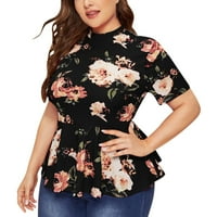 Plus veličina za žene Ženske košulje dugih rukava izrez Plus Plus kratki print Top bluza Peplum Veličina