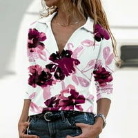 Košulje za žene Trendy cvjetni print rever V izrez Tunic Bluze Basic Labavi dugi rukavi za odmor