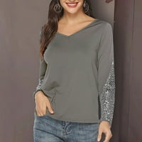Modni trendy pulover s dugim rukavima za žene plus veličine vrhova boja Blok Stiching košulje V-izrez