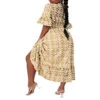 Ženska ljetna boemska midi haljina cvjetni print polovina rukava V izrez elastična struka labava haljina