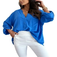 Paille ženske majice V bluza izrez dugih rukava elegantna uredska tunika majica Royal Blue M