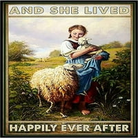 Vintage Girl i ovčji metalni limenki znak i živjela je srećno ikad nakon retro postera za plake za kupaonicu
