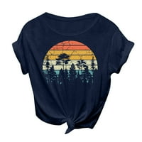 Žene Casual Vintage Sun Print Majica za kampiranje Ispiši punu boju Majica s kratkim rukavima TOP WOMENS