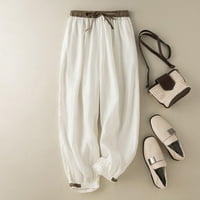Yuwull pamučno posteljina kaprisu hlače za žene casual solid color ravne fit hlače udobne ljetne hlače