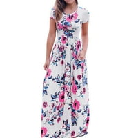 Za žene haljine cvjetni tiskani kratki rukav s džepovima s kratkim majicama stilske maxi ženske haljine