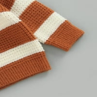 Dječji džemper, smeđi patchwork trak visoki vrat kroštet pulover
