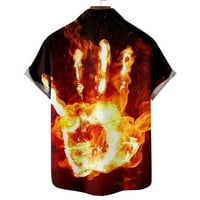 Dugme Swirts za muškarce Prevelike fit casual kratkih rukava 3D plamena uzorak za ispis kratkih majica