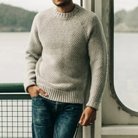 Muška pulovina pulover u okruglom vratu Dugi rukav džemper-rukav dvostruki rukav sivi xxxl
