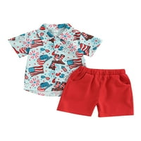 IzhanSan 4. jula Toddler Boy Outfit American Flag Dugme s kratkim rukavima dolje Dress Košulja Kratke