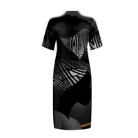 Ženska V-izrez Mini modni smjeni tiskani s kratkim rukavima ljetna haljina crna m