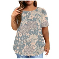 Strungten ženski vintage print plutani kratki rukav Ležerne majica Top Plus size Pulover Basic Top ljetni
