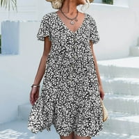 Clearsance Ljetne haljine za žene iznad koljena boemskog cvjetnog kratkih rukava A-line V-izrez putna