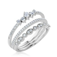 Obećaj Prsten 1. Carat Round Cut Diamond Moissite Angažman prsten za vjenčani prsten za vjenčani prsten u srebru sa 18k bijelim pozlaćenjem, poklon za njen, dainty prsten, Trio set, podudaranje