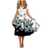 Haljine za žene ženski V-izrez kratki rukav cvjetni a-linijski haljina srednje dužine modna a-line hemize