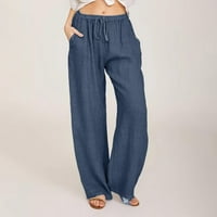 Posteljine hlače za žene plus veličine visokog struka Široke pantalone sa džepovima Casual Custo labave