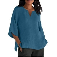 Žene klasične osnovne bluze za bluze od pamučne pamučne lage Lagane tunika Ters V majice za rukave izrez