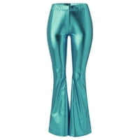 Teretne hlače Žene sjajne metalne plamene visokog struka rastezljivog zvona na širokim nogama širokim