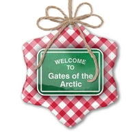 Ornament tiskan jednostrani zeleni putni znak Dobrodošli u kapije Arktičkog božićnog neonBonde