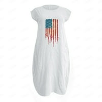 Američka zastava Odštampana haljina za kratku rukavu za žene Ljetne O vratne haljine sa džepom 4. srpnja