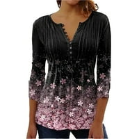 Ženski vrhovi Ljetni casual s kratkih rukava V-izrez labav cvjetna bluza T-majice crna l