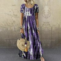 Sunčane haljine Žene Ljeto Ležerne prilike kratkih rukava Flowy Swing Long Maxi Sendresses za žene Tie-Dye
