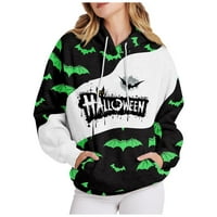 Haunted Hoodie Hichiway oktobar Charm Ženski povremeni Halloween neregularni ispis dugih rukava sa kapuljačom s kapuljačom s kapuljačom Top Green XXL