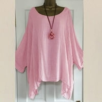 Ženski vrhovi okrugli izrez Čvrsta bluza Ležerne dame Ljeto Dugi rukav modni ružičasti XL
