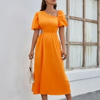 Haljine za žene modne žene Ljeto casual nakrivljenog ovratnika Čvrsta kratka rukava mini haljina narandžasta