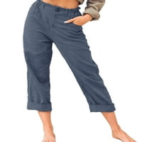Seksi plesne ženske hlače Čvrsto boje pantalone Dugme Dno udomilo ravna joga mornarsko plavo 4xl
