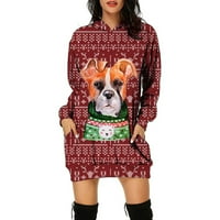 Apepal ženski božićni kolorblok otisnut ženski pulover duljina koljena duljina rukava s rukavima vino m