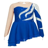 Djevojke Slika klizačke haljine sjajni ciljevi mrežica za prskanje baleta plesna haljina gimnastiča kostim tamno plava 14