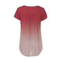 Bazyrey Womens Ljetni vrhovi Gradijent ispisane bluza Henley casual kratkih rukava plus veličina Pleted tunika T-majice Pink 4xl